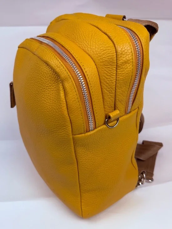 Mustard Yellow Leather Mini Backpack Convertible Crossbody Bag - Picture 2 of 9